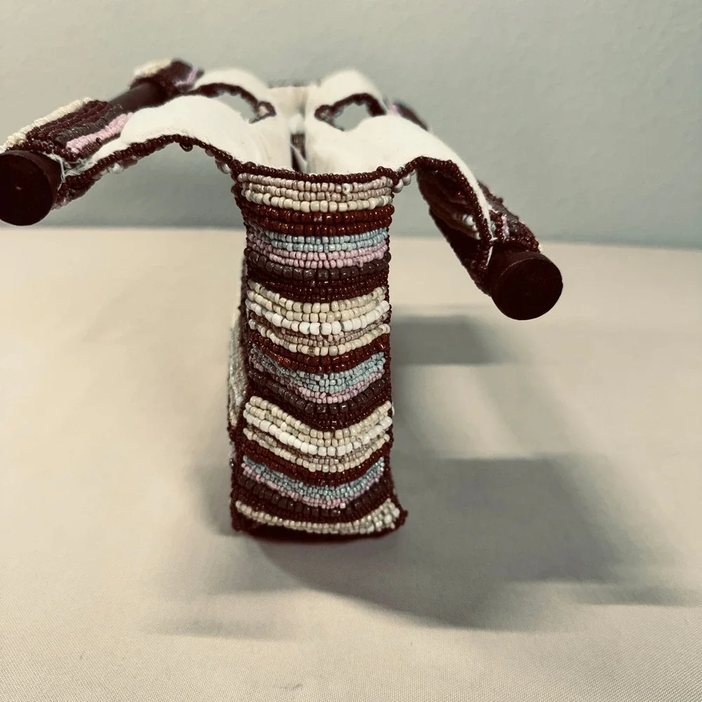 Antonio Melani Glass Bead Handbag Wood Handle Brown‎ Cream Blue Pink Summer Boho - Picture 9 of 16